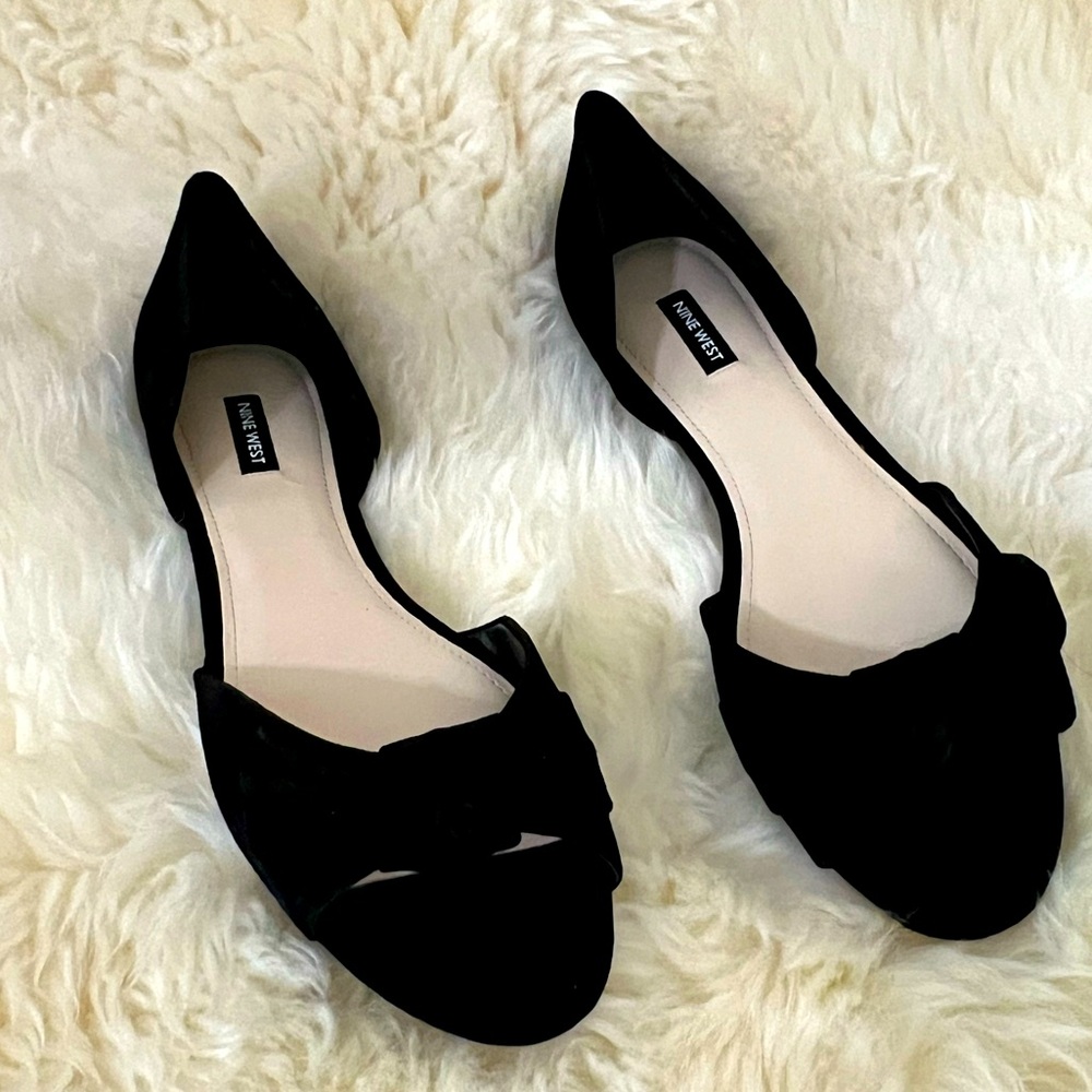 NEW Nine West Black Suede Bonnie Flats Women’s Size 12M